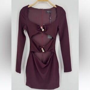 One Desire Long Sleeve Mini Dress Dark Burgundy